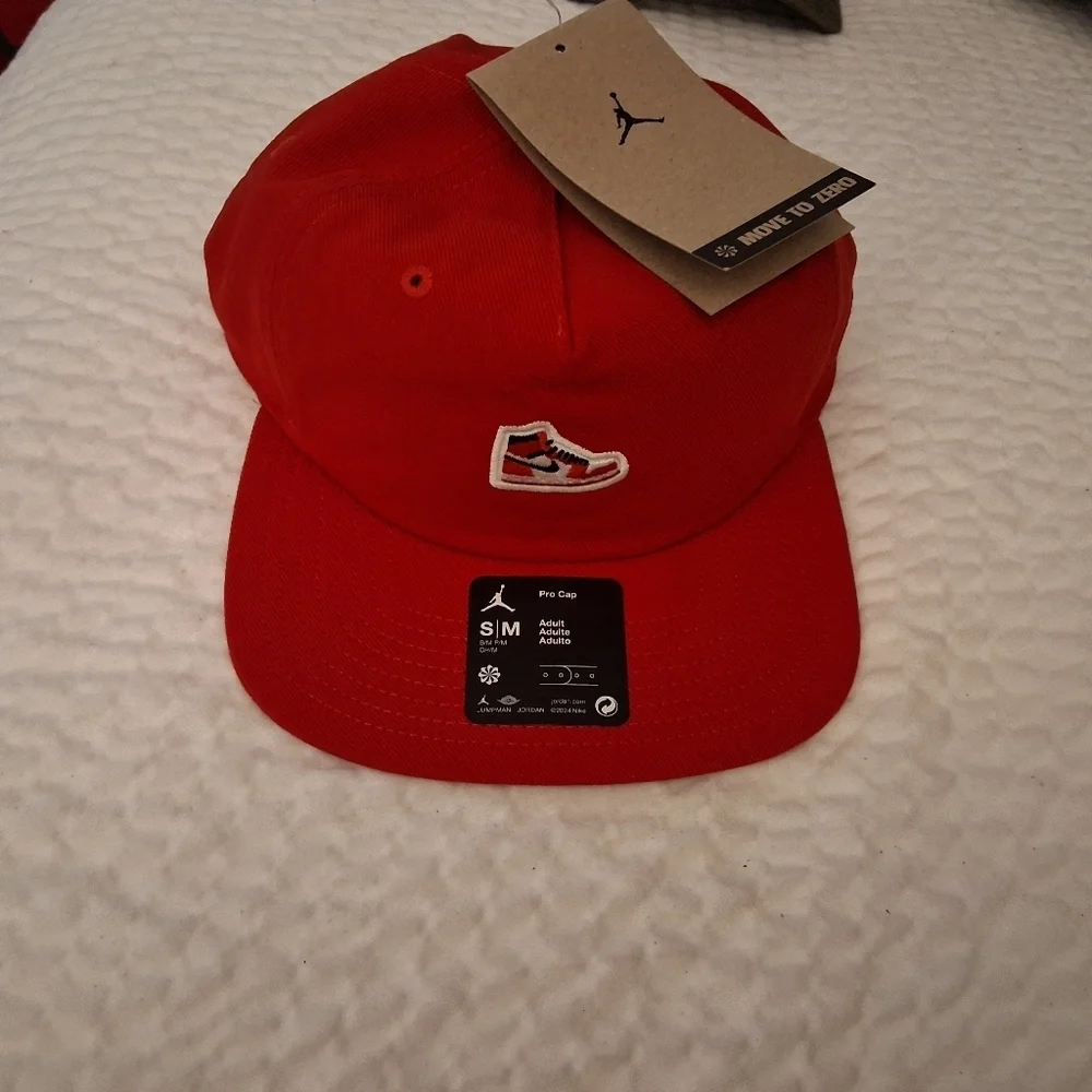 Jordan Red Snap Back Cap with Sneaker  Patch And Matching Shirt Size Large